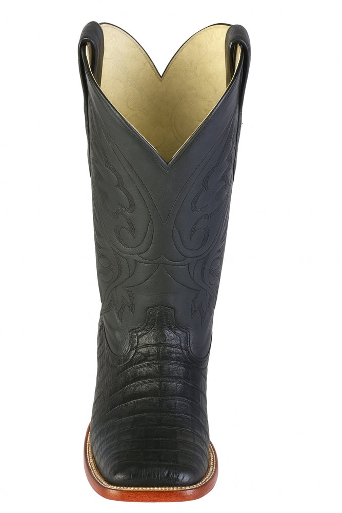 Los Altos Boots Men's Black Caiman Belly Wide Square Toe Boots