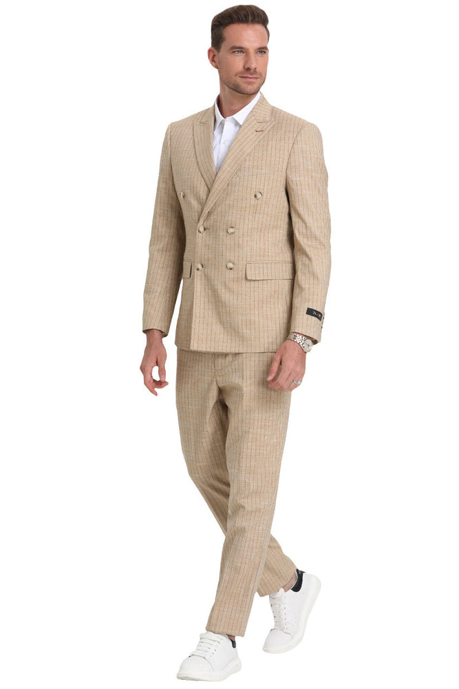 Men's Khaki Pinstripe Summer Suit by Tazzio Suits