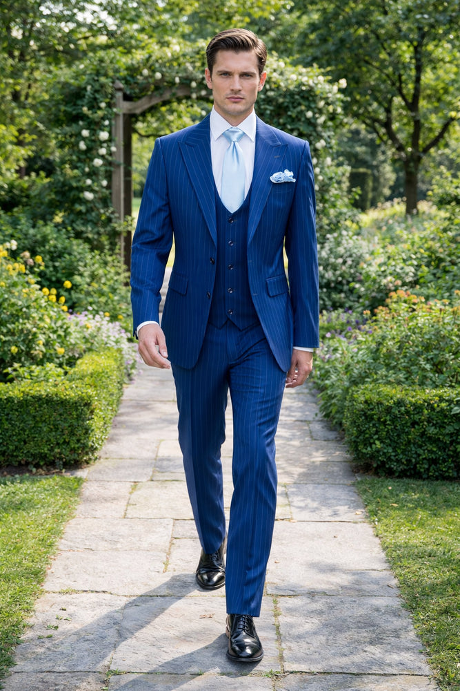 Royal Ascend Blue Pinstripe 3-Piece TailorCraft Suit by Rossiman