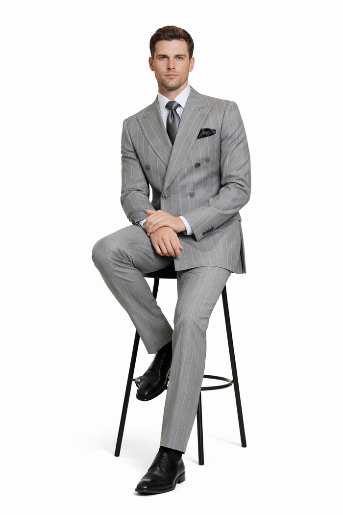 Steel Monarch Grey Double-Breasted 3-Piece Prestige Suit by Rossiman