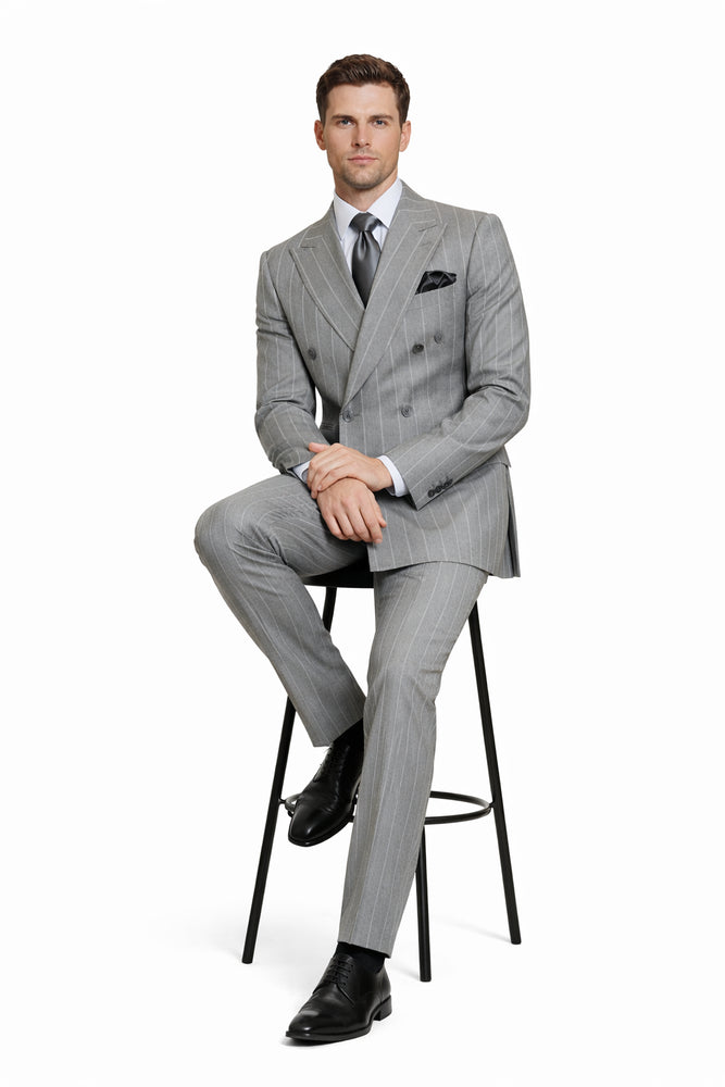 Steel Monarch Grey Double-Breasted 3-Piece Prestige Suit by Rossiman