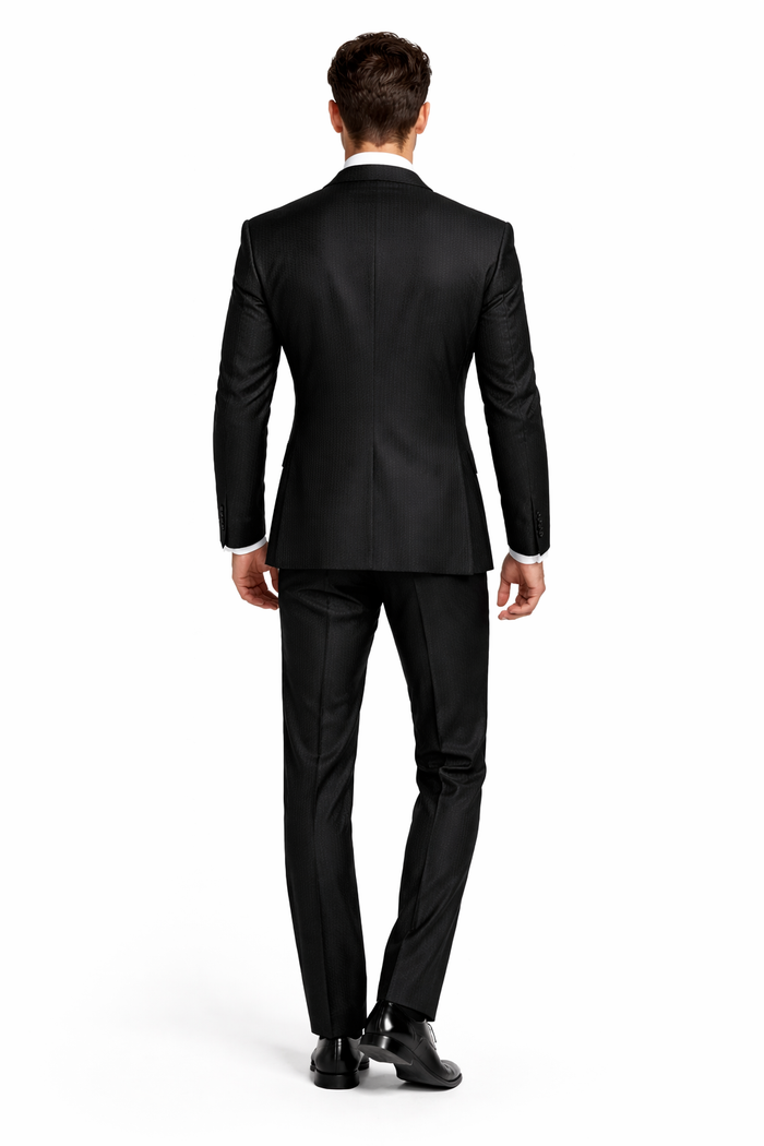 Midnight Onyx Textured 3-Piece Gala Suit with White Accents