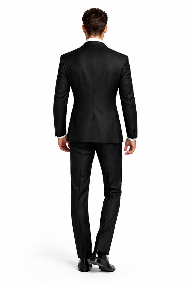 Midnight Onyx Textured 3-Piece Gala Suit with White Accents