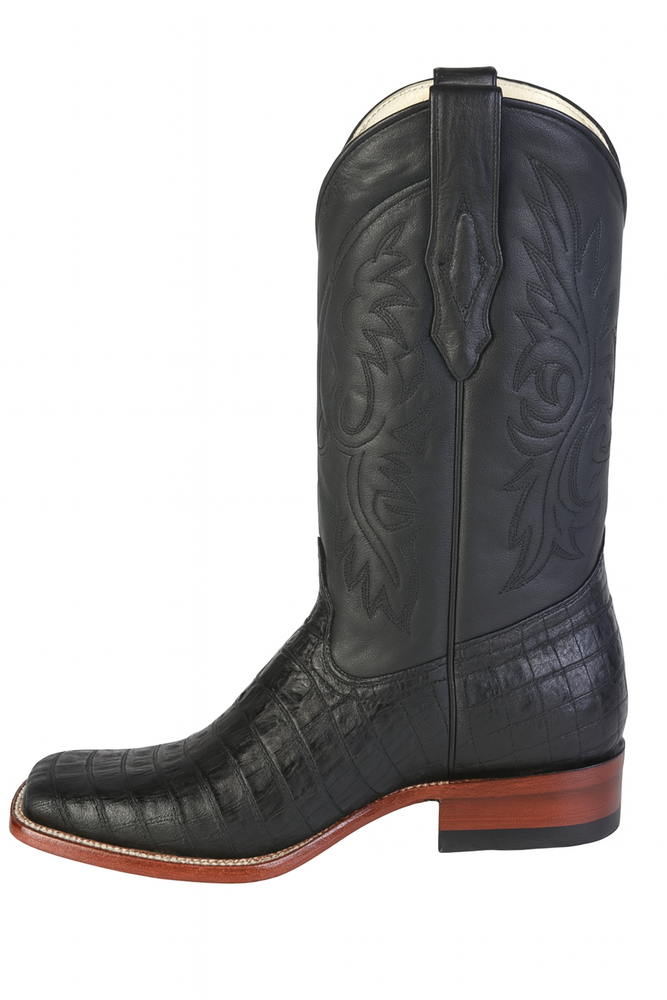 Los Altos Boots Men's Black Caiman Belly Wide Square Toe Boots