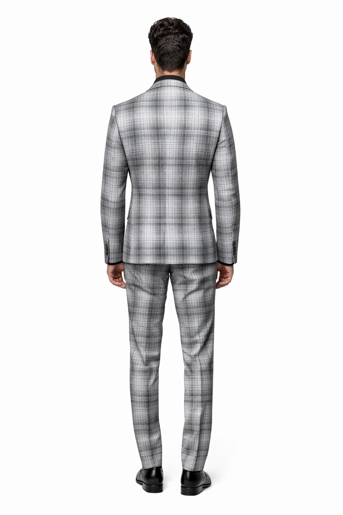 Graphite Crosshatch Plaid 3-Piece Black-Tie Statement Suit