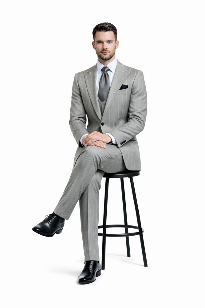 Silver Dominion Grey Pinstripe 3-Piece Elite Suit by Rossiman