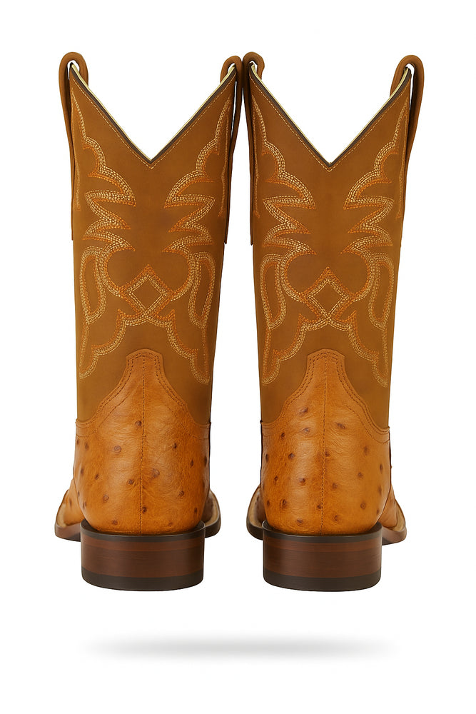 Men's Los Altos Ostrich Skin Wide Square Toe Boots - B