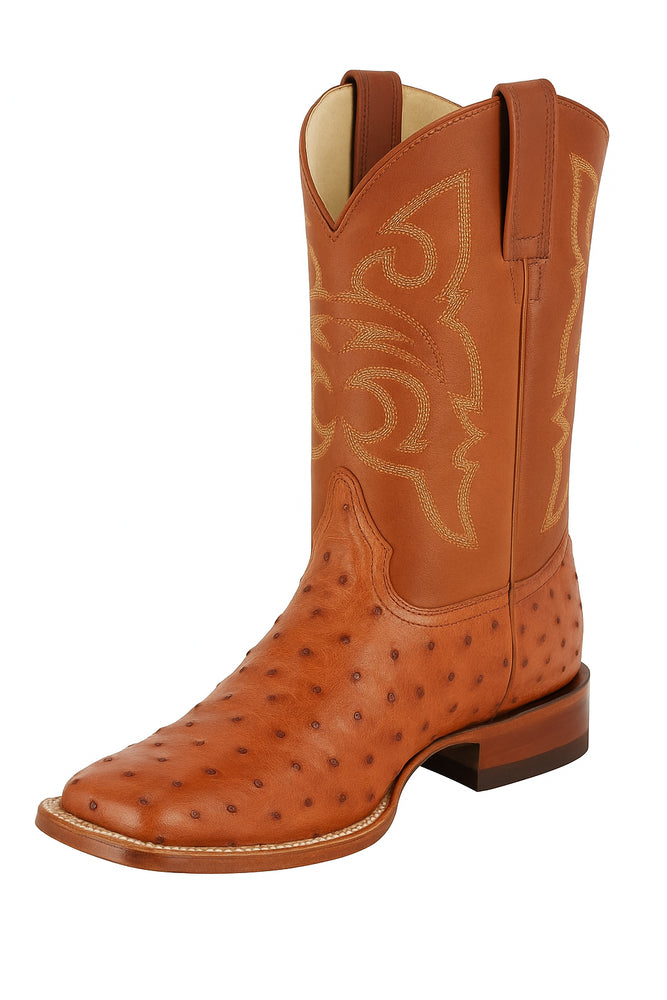 Men's Los Altos Ostrich Skin Wide Square Toe Boots - B