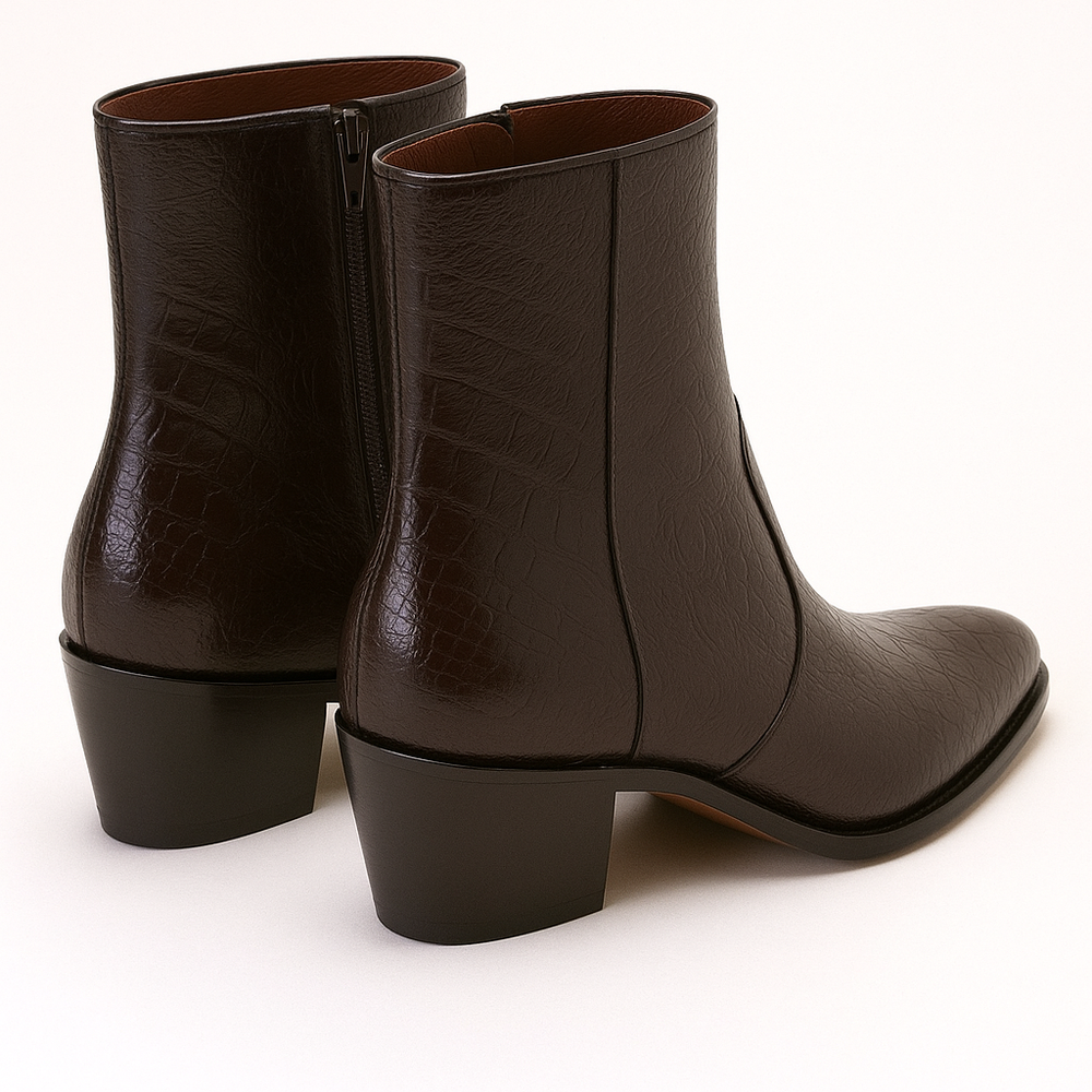 Mens Dress Ankle Boots Los Altos Boots Short Cowboy Boot - Western Ankle Boots Exotic Skin + Brown + Skin Type