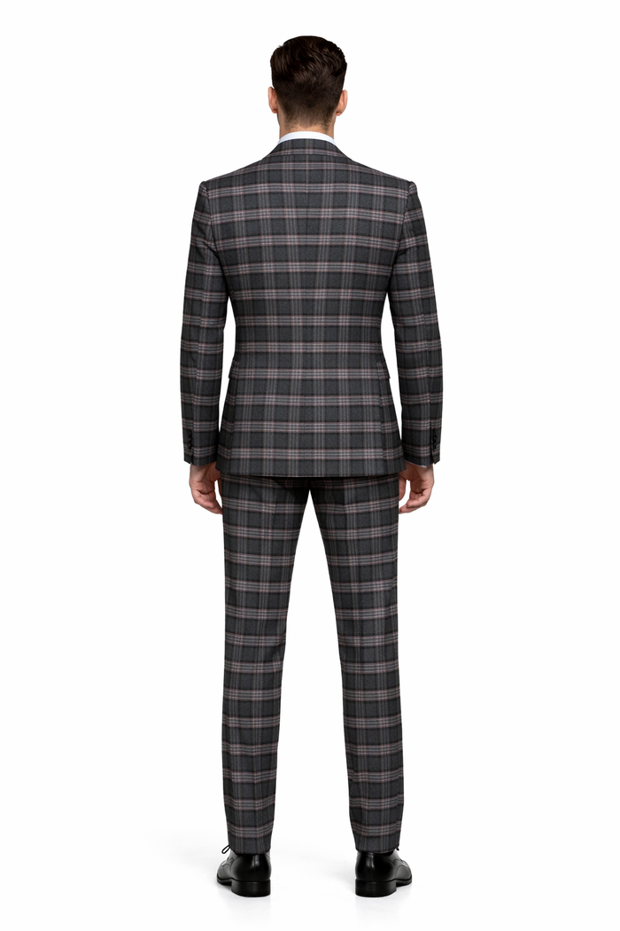 Dark Green & Pink Windowpane Tailored 3-Piece Luxury Suit by Rossiman