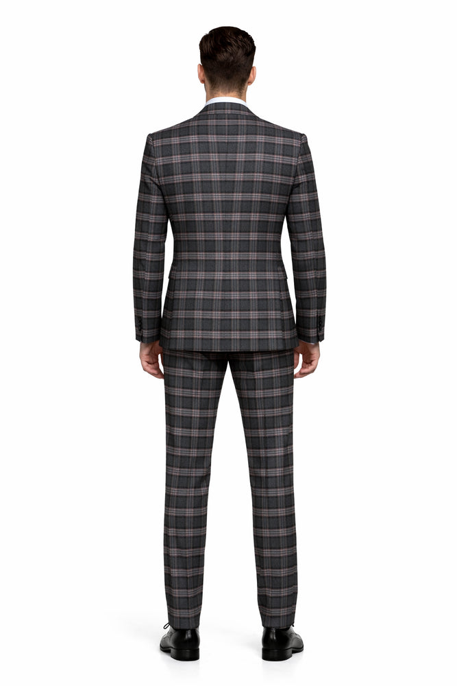 Dark Green & Pink Windowpane Tailored 3-Piece Luxury Suit by Rossiman