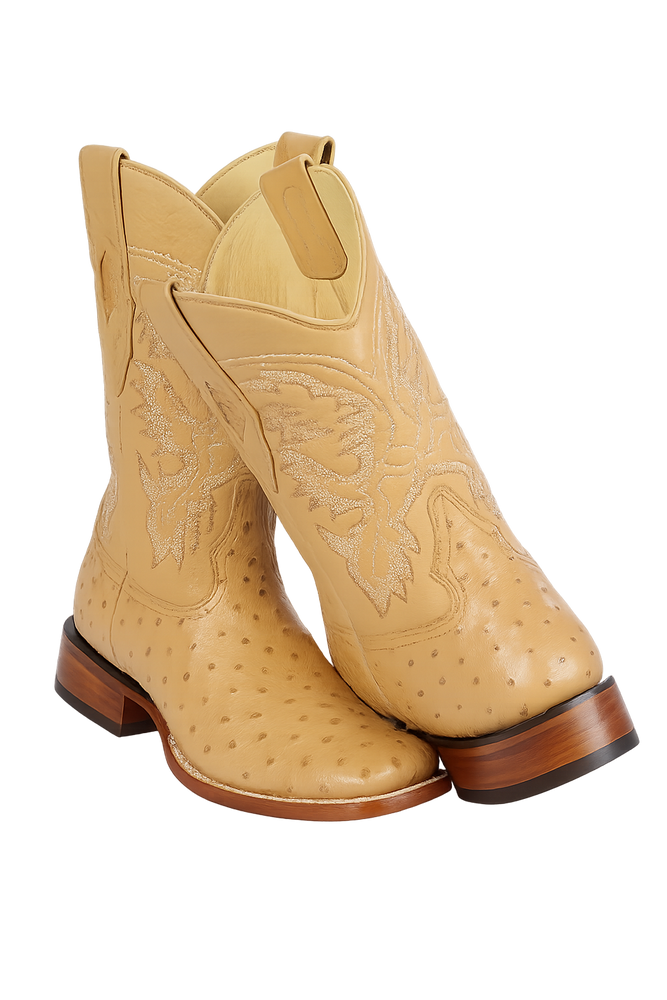 Men's Los Altos Ostrich Skin Wide Square Toe Boots - B
