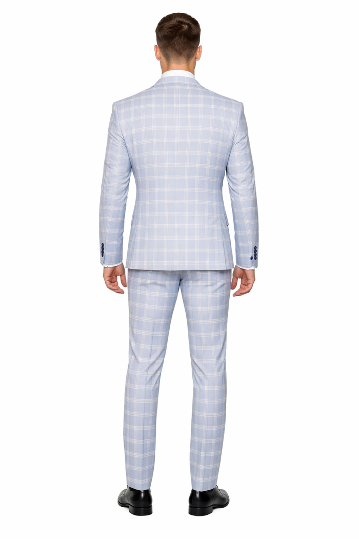 Rossiman Crest Sky Blue Checkered 3-Piece Luxe Suit