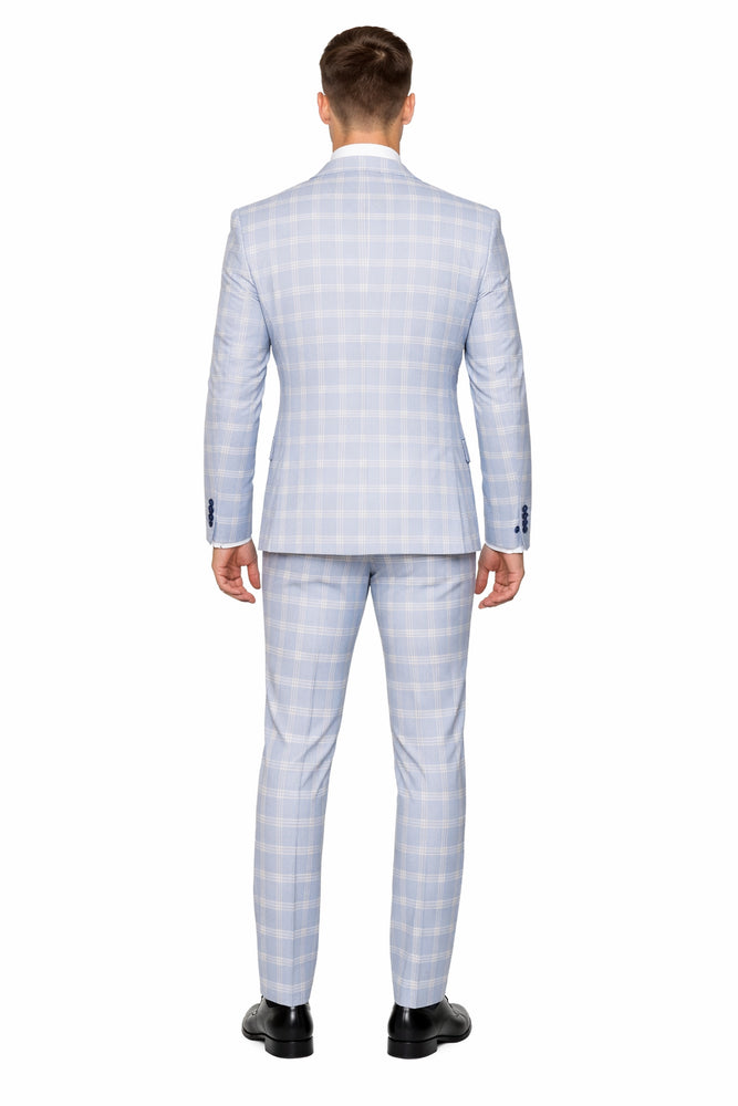 Rossiman Crest Sky Blue Checkered 3-Piece Luxe Suit
