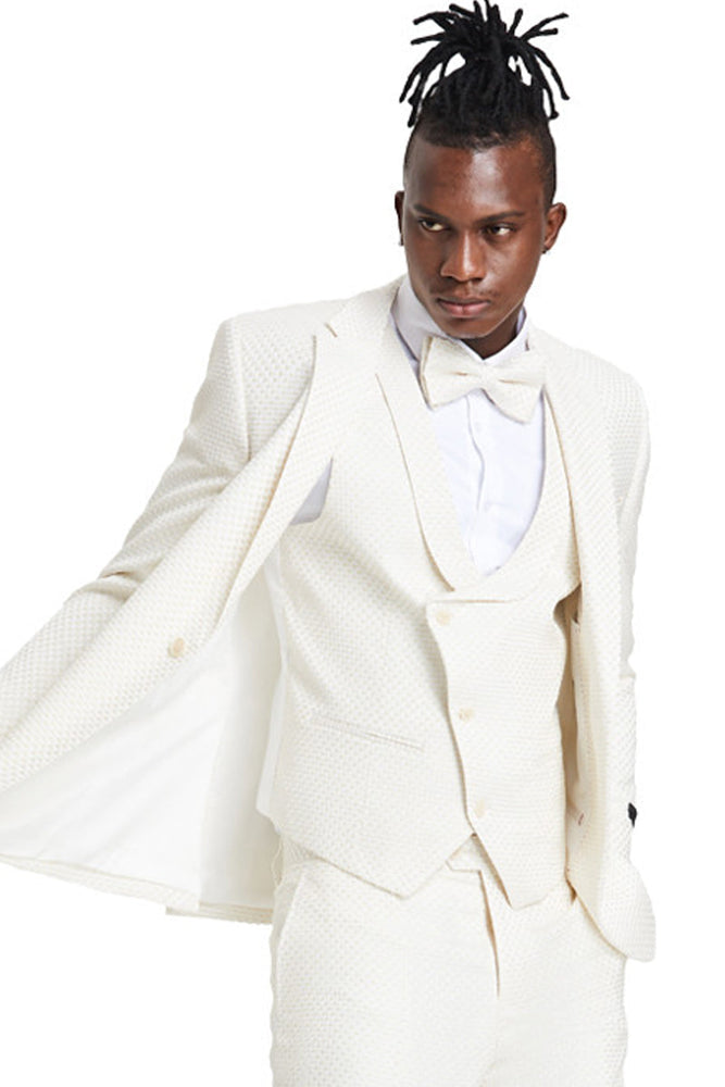 Men's Champagne Tan Polka Dot Vest & Suit Set