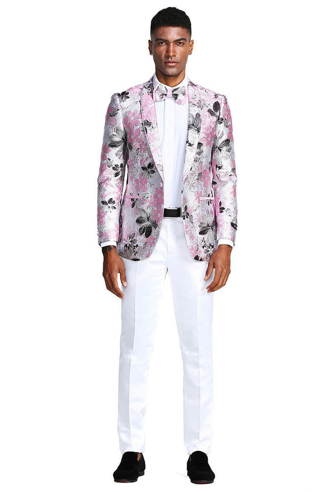 Men's Pink & Black Paisley Tuxedo Jacket