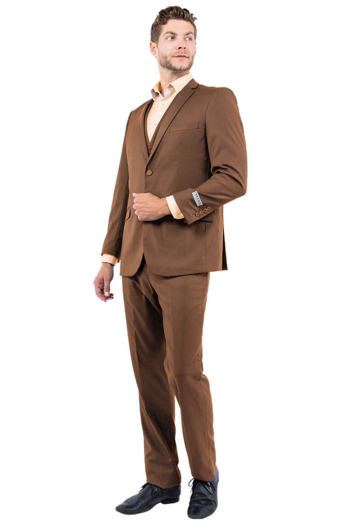 Men's Cognac Slim Fit Vest Suit from Tazzio Suits