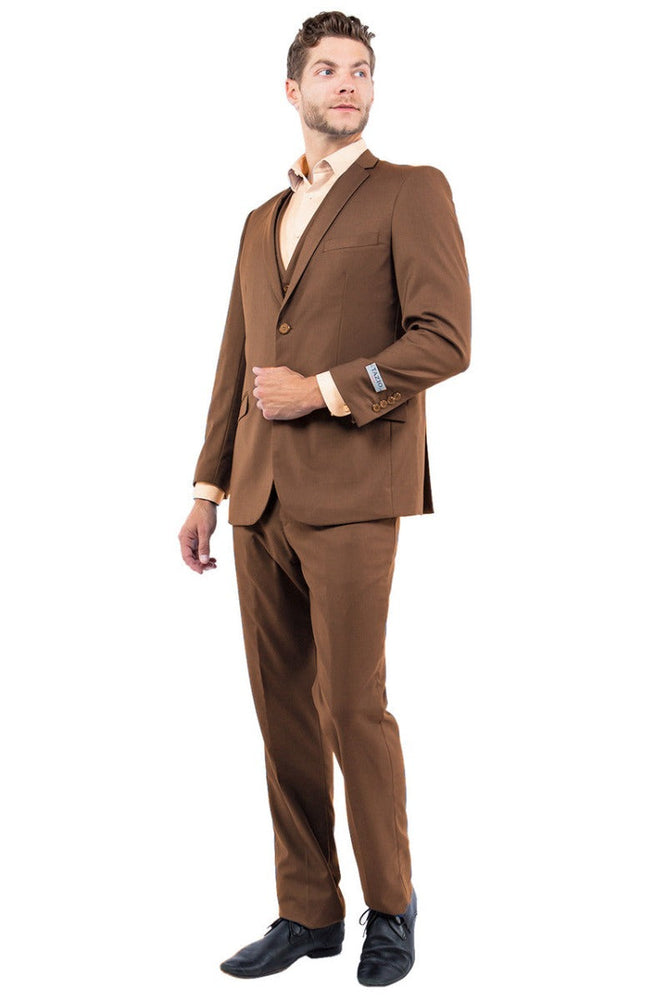 Men's Cognac Slim Fit Vest Suit from Tazzio Suits