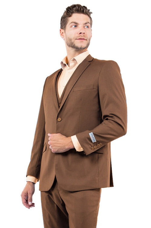 Men's Cognac Slim Fit Vest Suit from Tazzio Suits