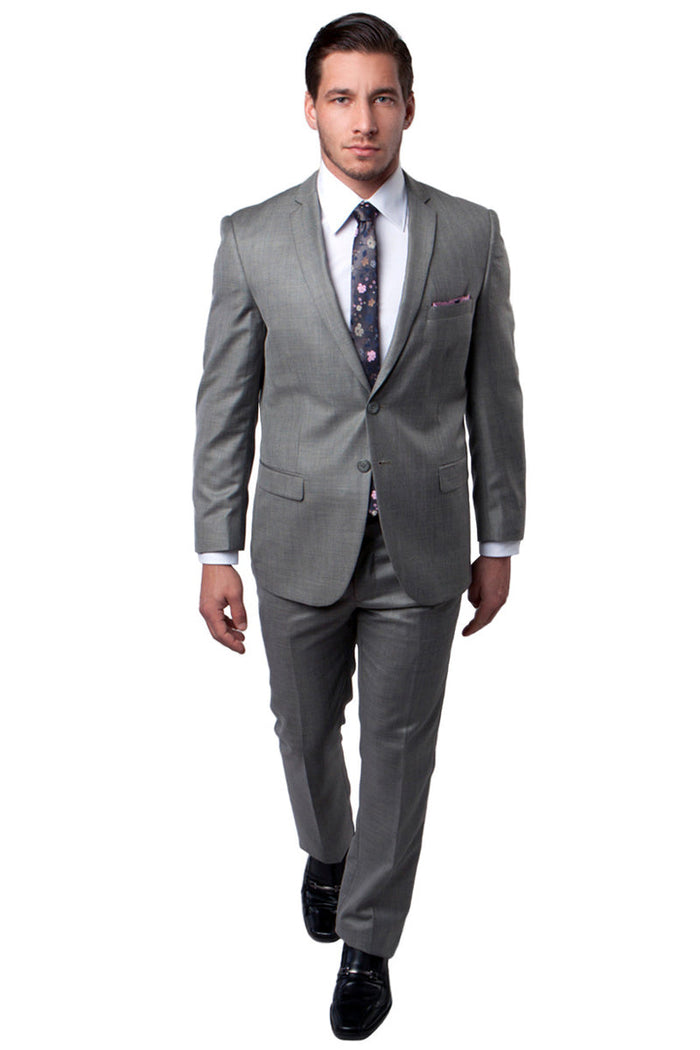 Men's Slim Fit Sharkskin Suit in Earth Tan