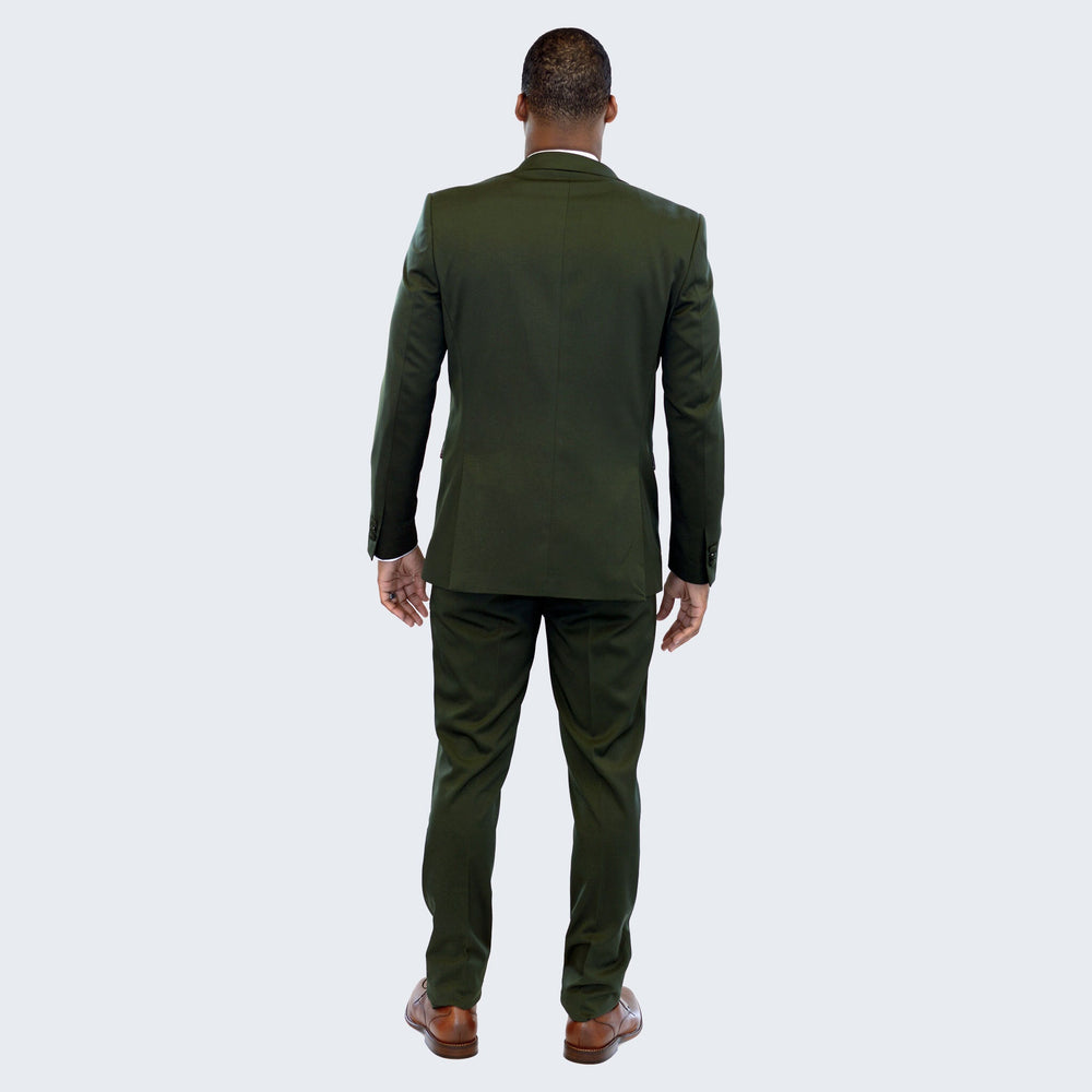 Olive Green Slim Fit Suit with Peak Lapel - Wedding - Prom
