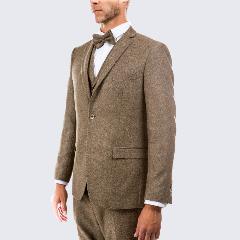 Tan Tweed Suit Three Piece Set - Wedding - Prom