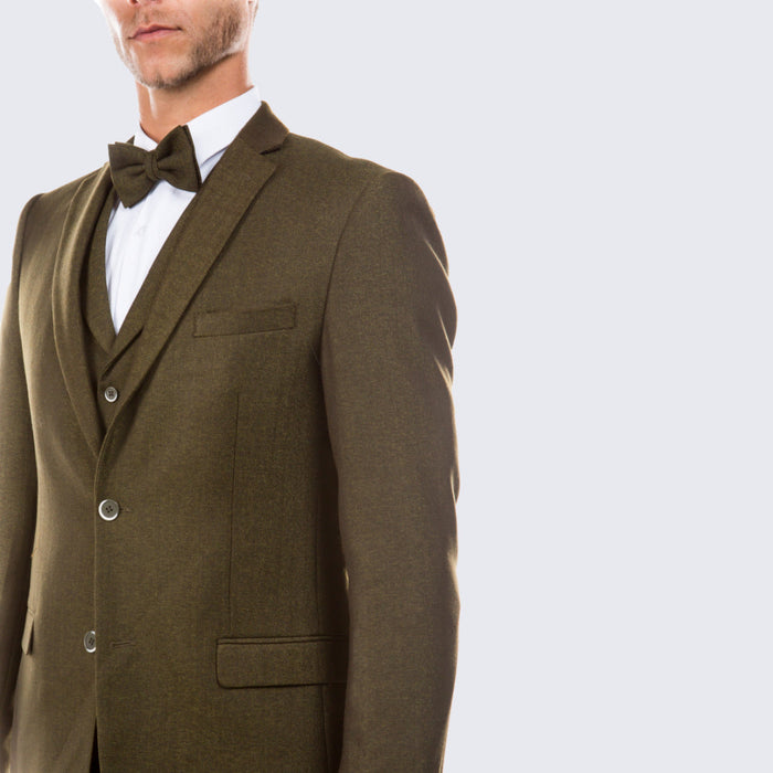 Olive Tweed Suit Three Piece Set - Wedding - Prom