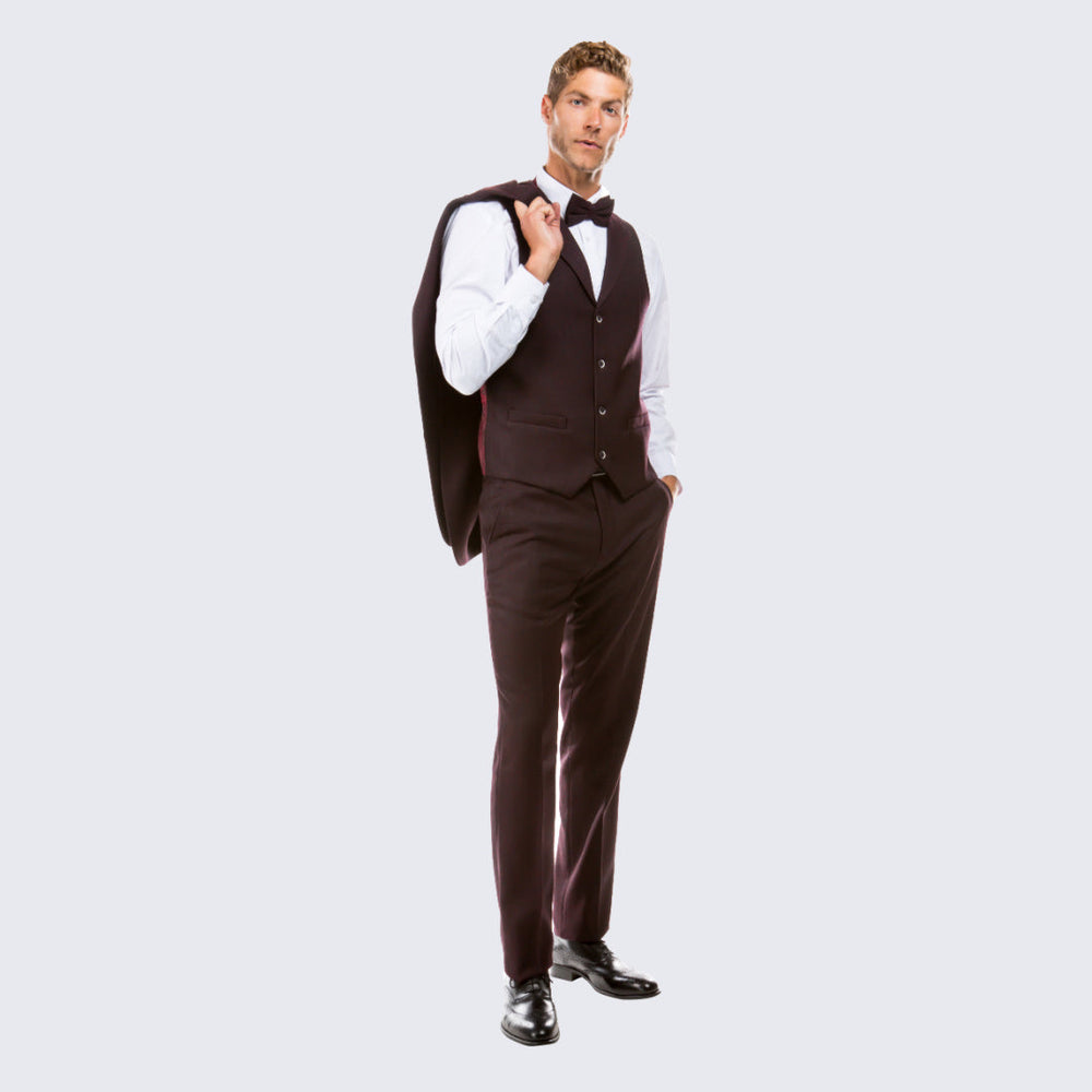 Burgundy Tweed Suit Three Piece Set - Wedding - Prom