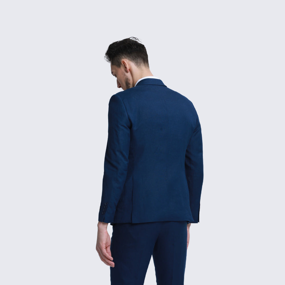 Navy Linen Suit Slim Fit Two Piece Set - Wedding - Prom