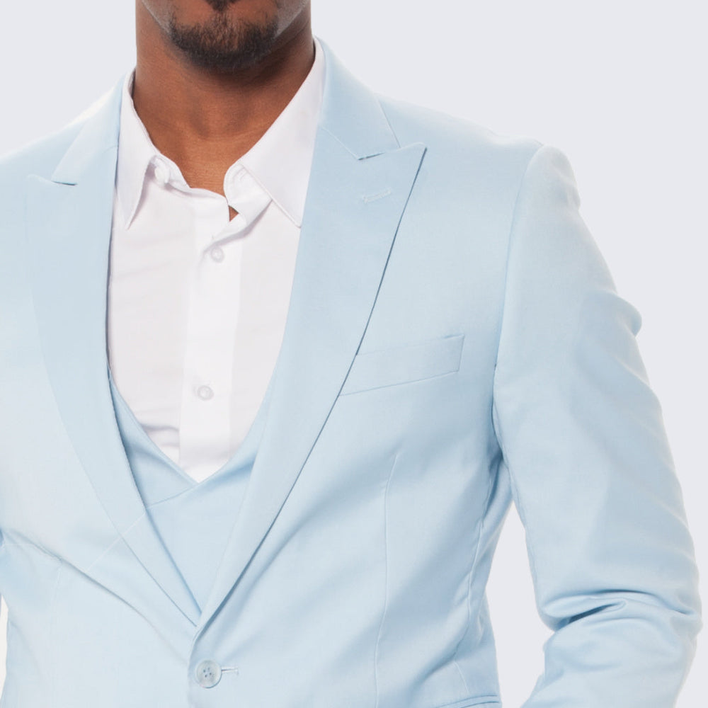 Baby Blue Slim Fit Suit With Double Breasted Vest - Wedding - Prom