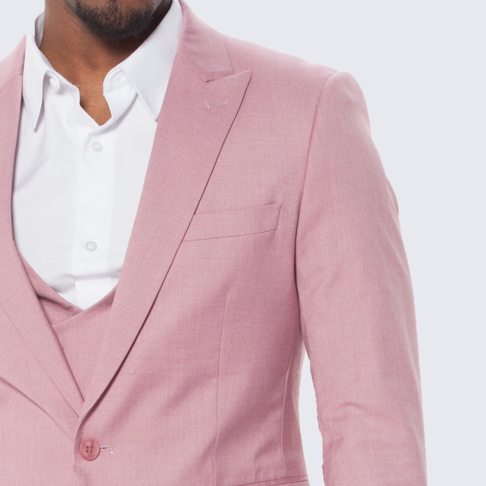 Mauve Slim Fit Suit With Double Breasted Vest - Wedding - Prom