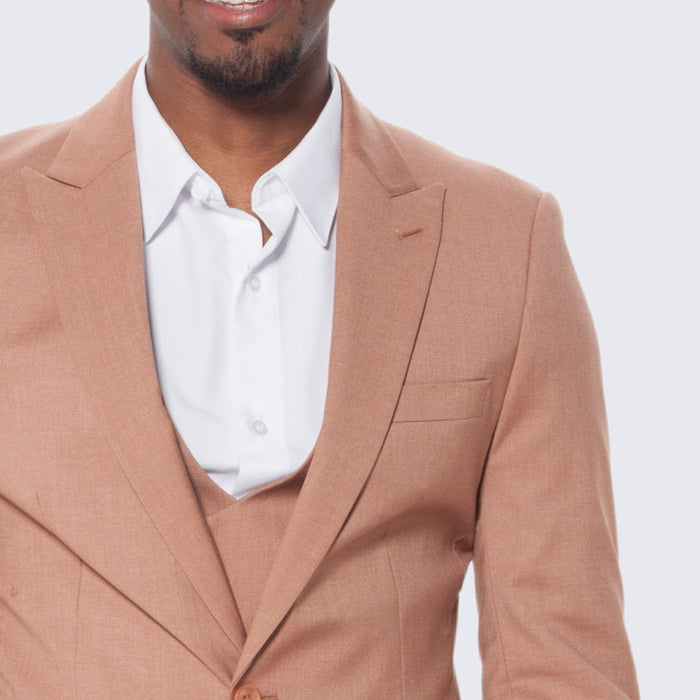 Peach Slim Fit Suit With Double Breasted Vest - Wedding - Prom