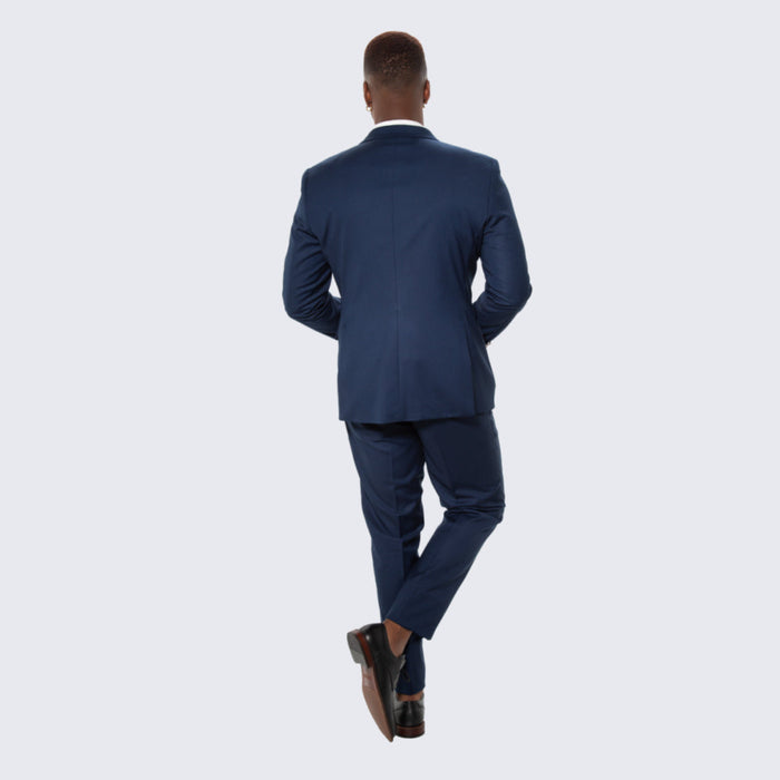 Navy Skinny Fit Suit Three Piece Set with Double Breasted Vest - Wedding - Prom