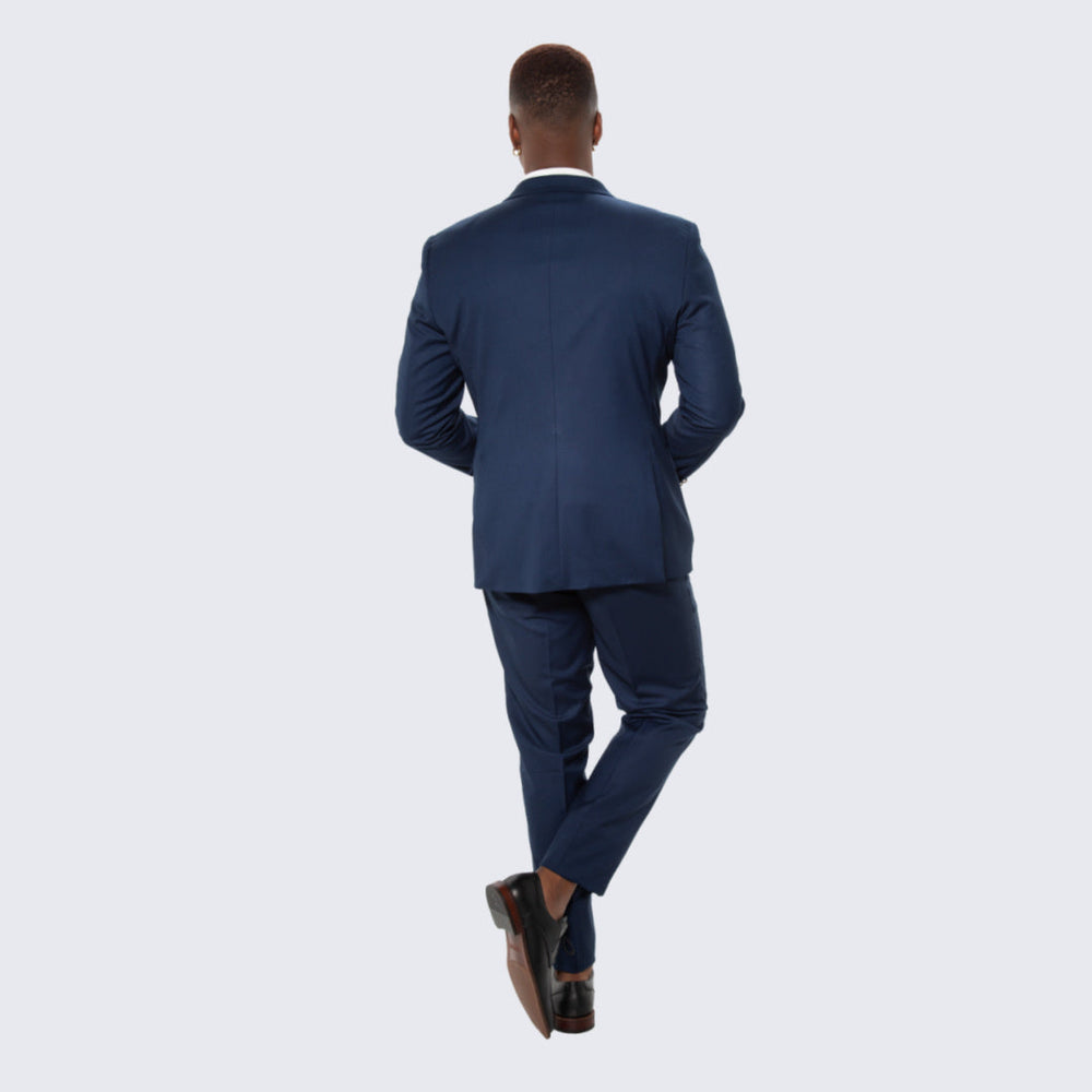 Navy Skinny Fit Suit Three Piece Set with Double Breasted Vest - Wedding - Prom