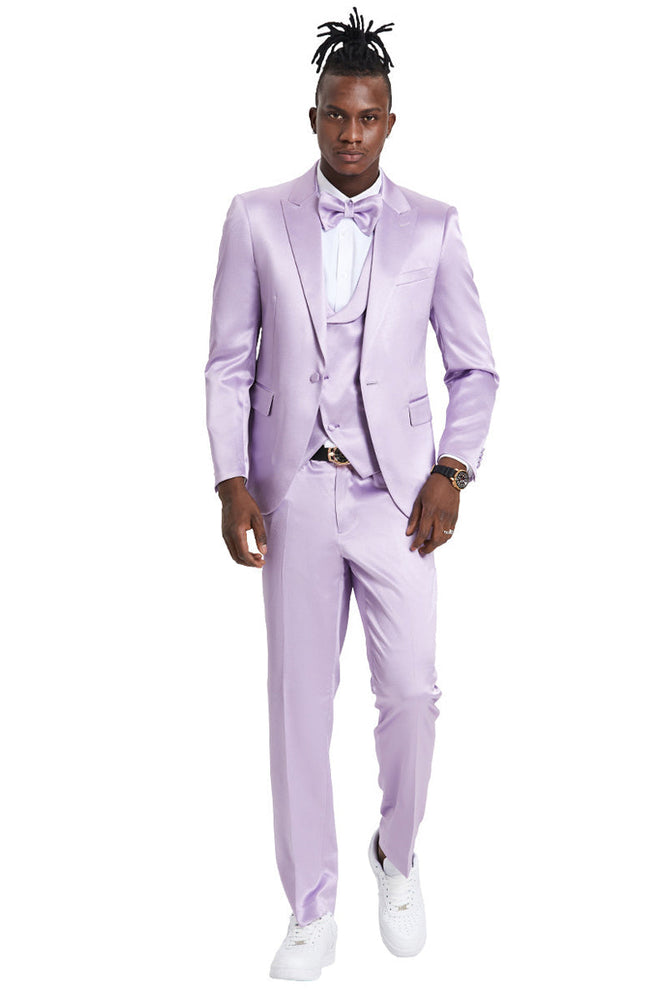 Men's Lavender Sharkskin Skinny Fit Suit by Tazzio Suits