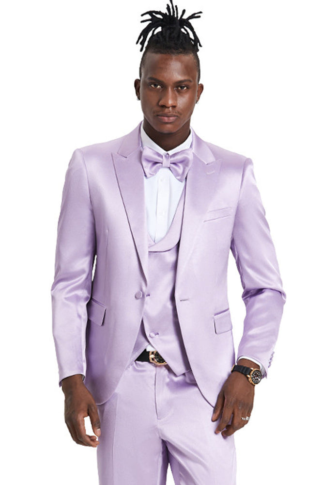 Men's Lavender Sharkskin Skinny Fit Suit by Tazzio Suits
