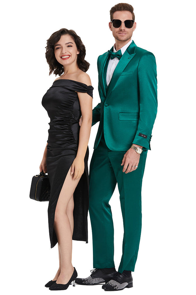 Emerald Green Men’s Satin Vested Suit by Tazzio