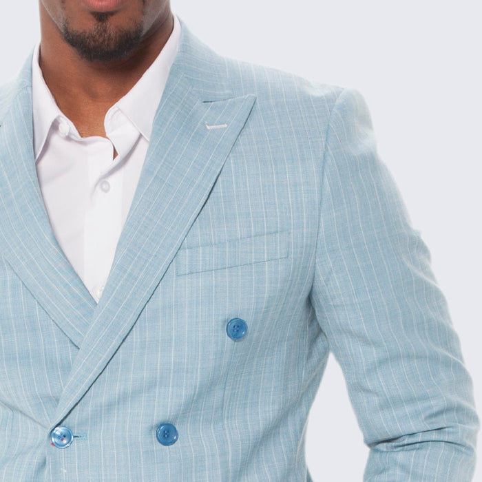 Teal Pinstripe Suit Double Breasted Wide Peak Lapel - Wedding - Prom