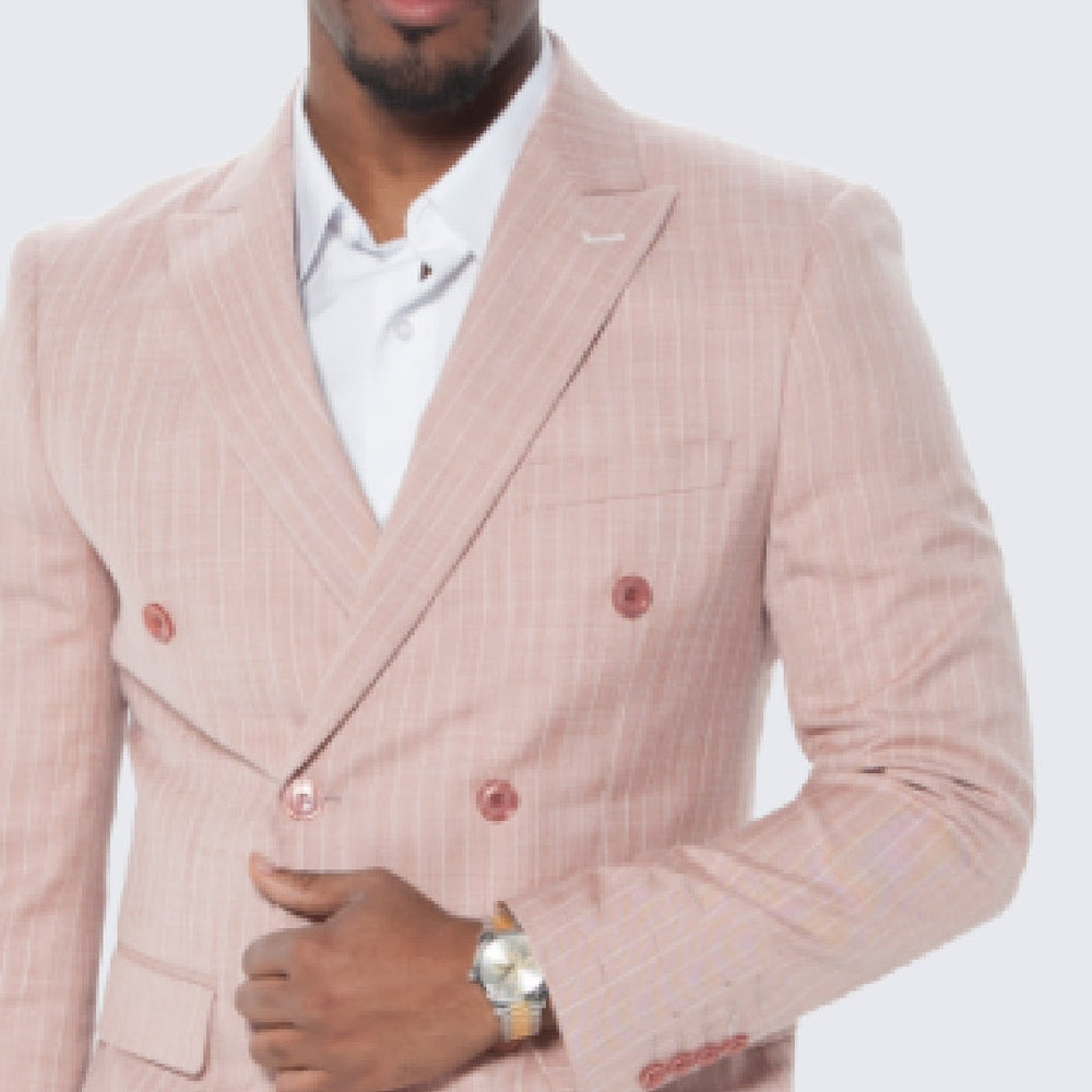 Rose Pinstripe Suit Double Breasted Wide Peak Lapel - Wedding - Prom