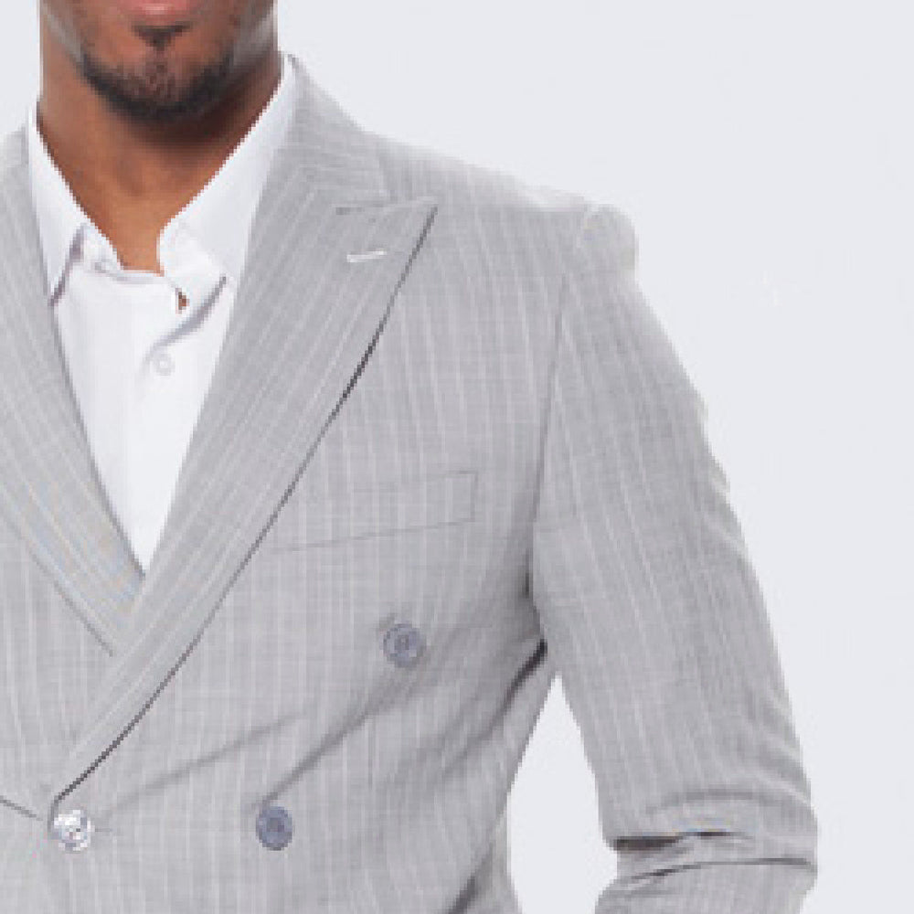 Gray Pinstripe Suit Double Breasted Wide Peak Lapel - Wedding - Prom