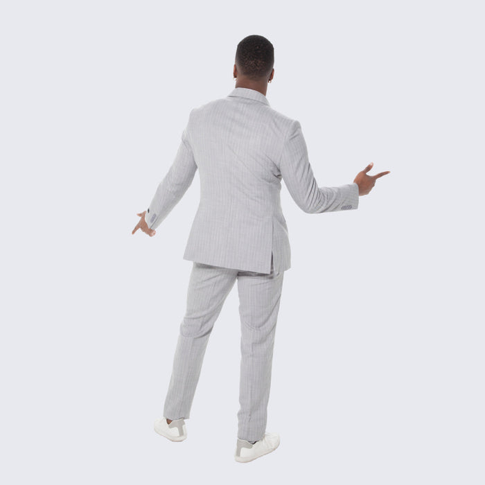 Gray Pinstripe Suit Double Breasted Wide Peak Lapel - Wedding - Prom