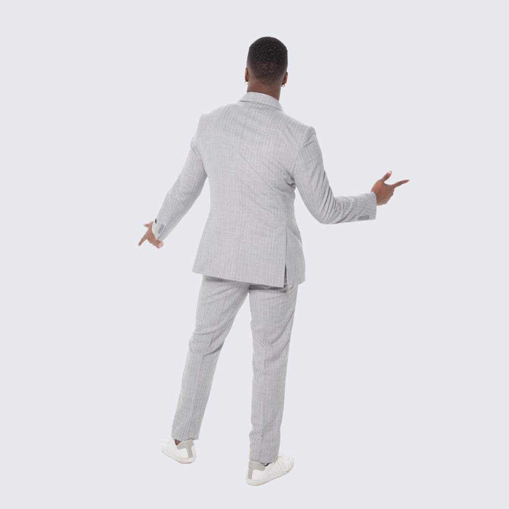 Gray Pinstripe Suit Double Breasted Wide Peak Lapel - Wedding - Prom