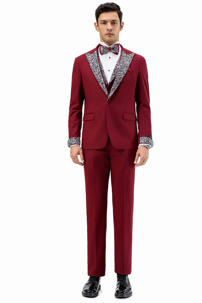 Men's Burgundy Rhinestone sequin Tuxedo for Prom and Formal Events