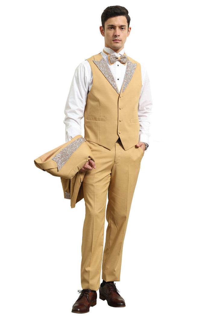 Men's Champagne Rhinestone sequin Tuxedo with Peak Lapel