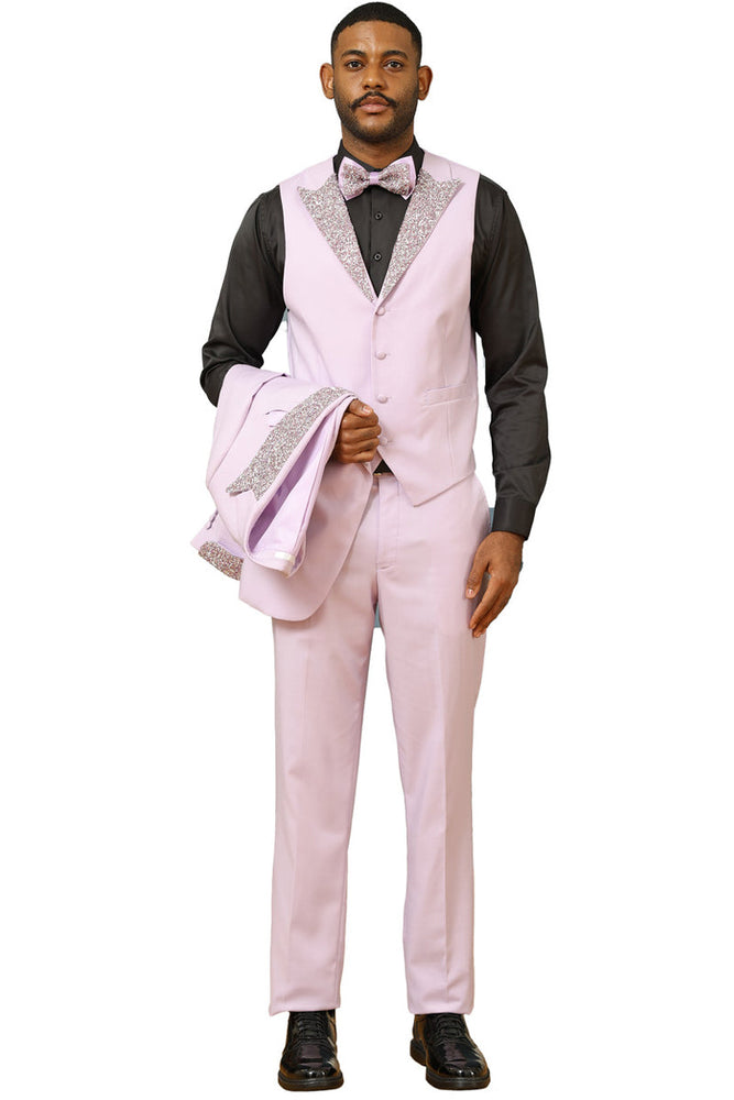Men's Lavender Rhinestone Vested Tuxedo