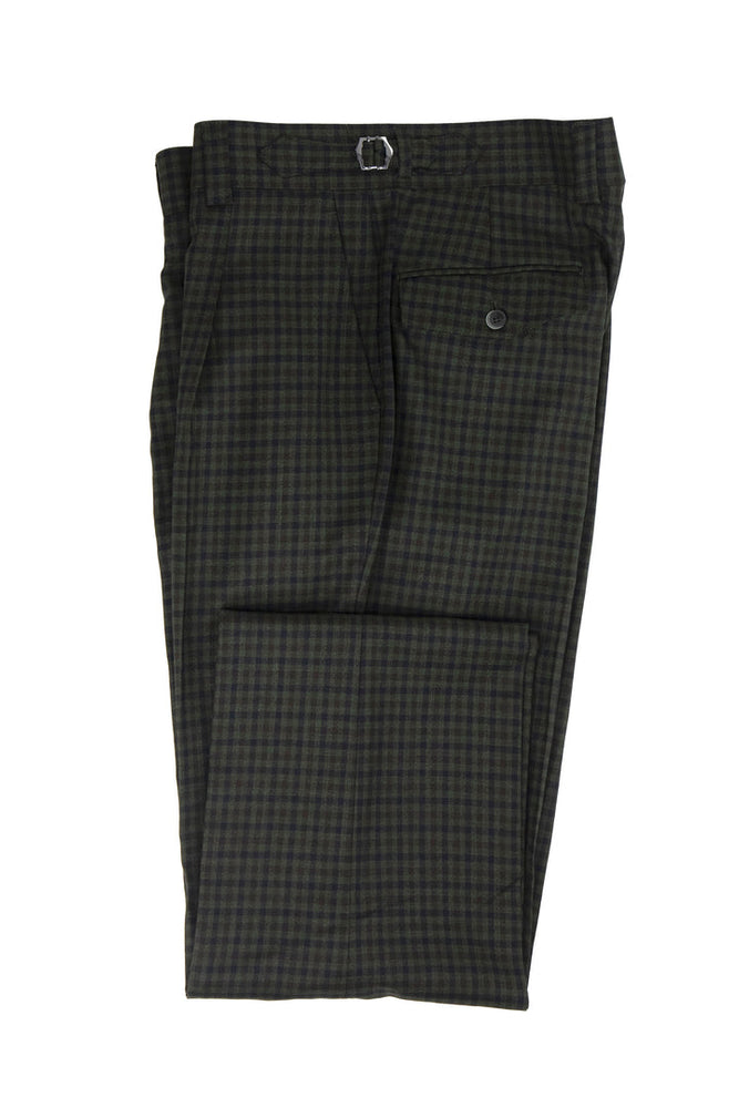 Tiglio Luxe Dark Green with Navy Check Semi-Wide Leg Wool Marbella Dress Pants TL5546