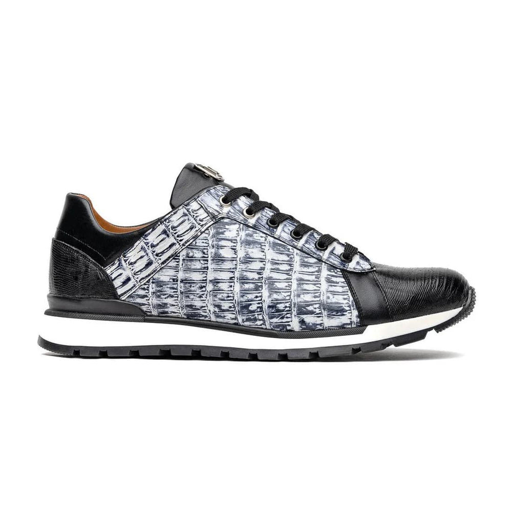 Marco Di Milano Portici Men's Shoes Newspaper & Black Exotic Lizard / Crocodile Casual Sneakers