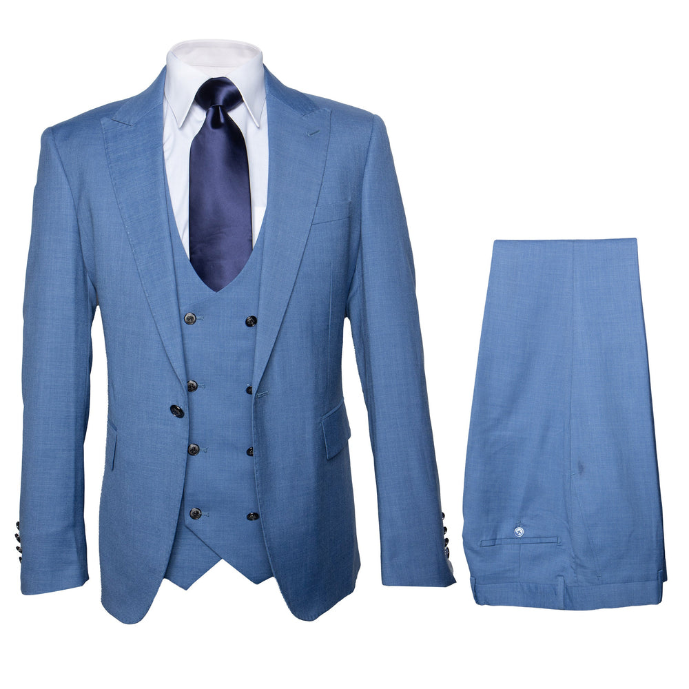 Rossi Man MAX RM1387 Slim Fit 3-Piece Suit – Stylish Solid Blue Formalwear for Men