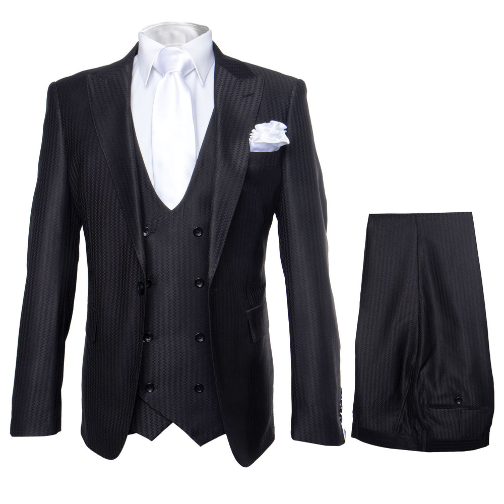 Rossi Man MAX RM1712 Slim Fit 3-Piece Suit – Stylish Black Formalwear for Men