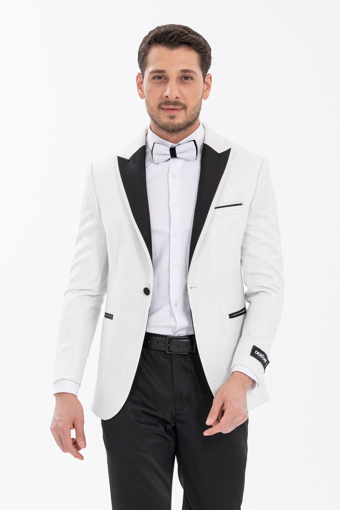 Mens Glitter Sequin Flashy in Color "White" Tuxedo Dinner Jacket Blazer Sportcoat